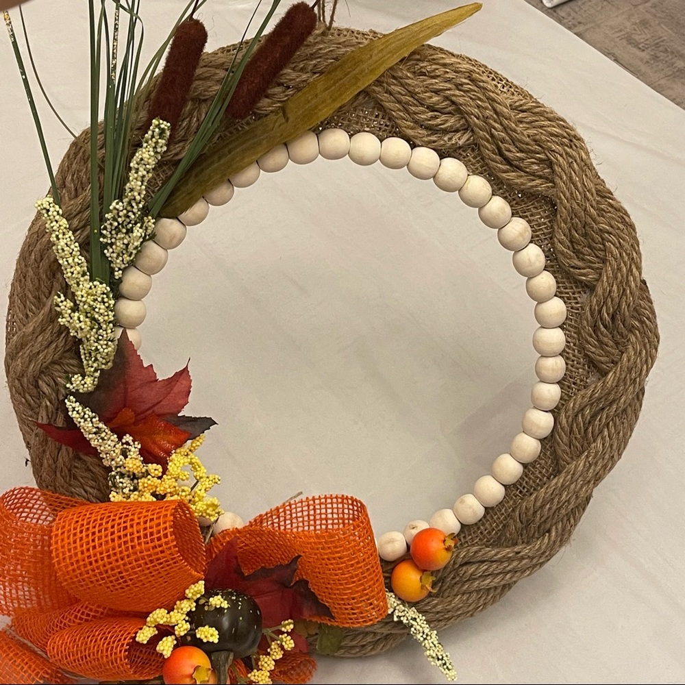 Fall Burlap Wreath Handmade - Picture 3 of 7